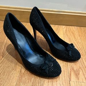 Tory Burch black suede and rhinestone heels, size 8.5, good used condition